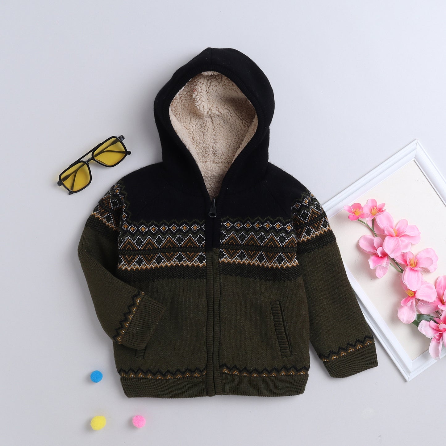 Baby Boys Self Design Hooded Neck Sweater