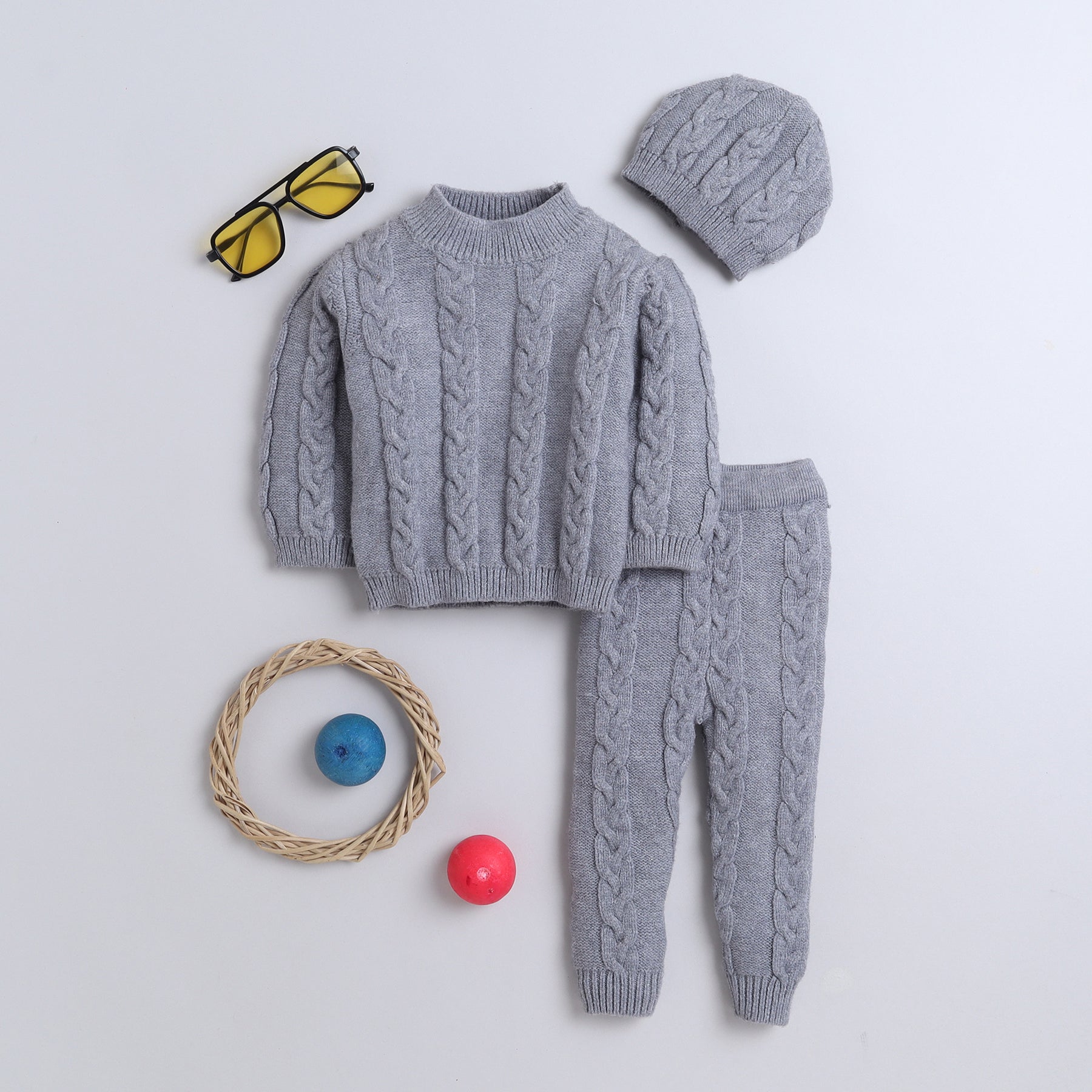 Cable Knit Sweater Set | Soft Warm 3-Piece Winter Outfit with Sweater, Pants & Beanie Cap | Cozy Baby Knitwear Set