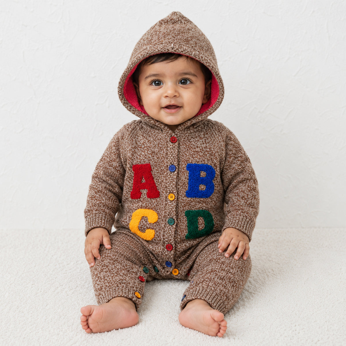 Baby Boys' Hooded Winter Romper Suit – Acrylic Outer with Polyester Inner Lining