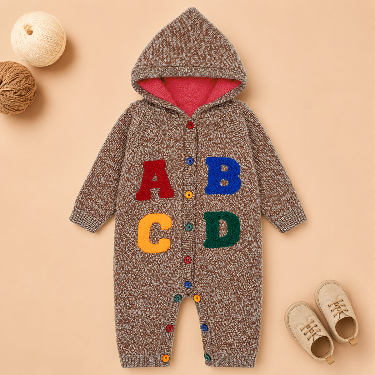 Baby Boys' Hooded Winter Romper Suit – Acrylic Outer with Polyester Inner Lining