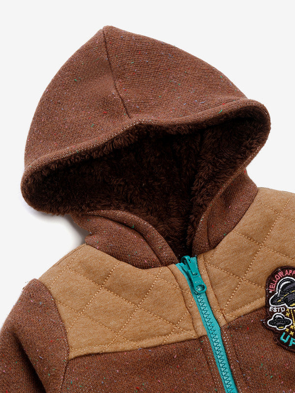 Boys Self Design Hooded Neck Blue Sweater