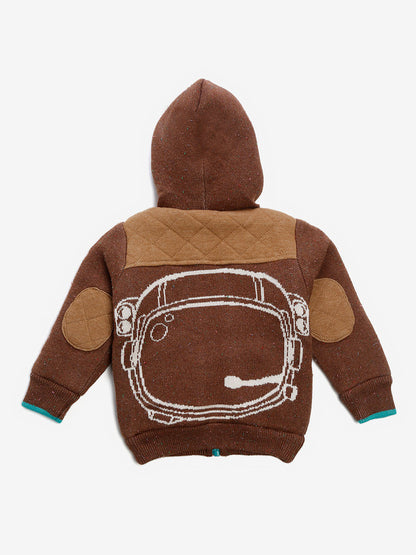 Boys Self Design Hooded Neck Blue Sweater