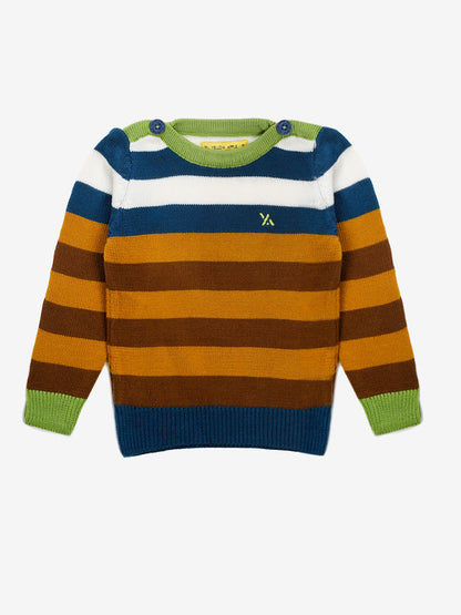Yellow Apple- Trendy Striped Knit Sweater for Boys | Cozy Round-Neck Pullover | Winter Casual Wear