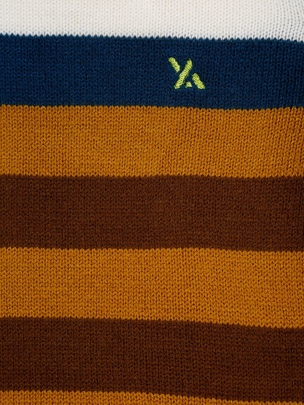 Yellow Apple- Trendy Striped Knit Sweater for Boys | Cozy Round-Neck Pullover | Winter Casual Wear