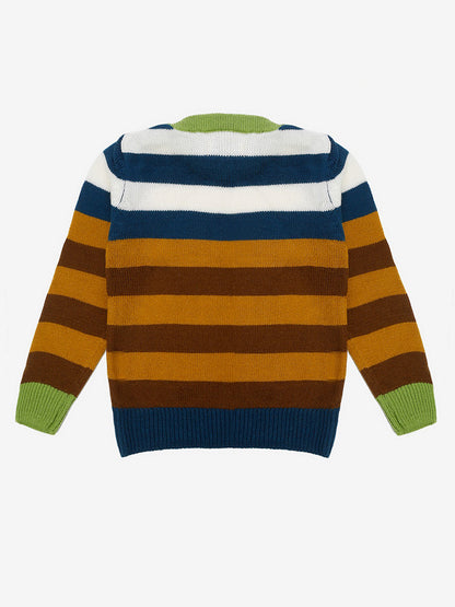 Yellow Apple- Trendy Striped Knit Sweater for Boys | Cozy Round-Neck Pullover | Winter Casual Wear