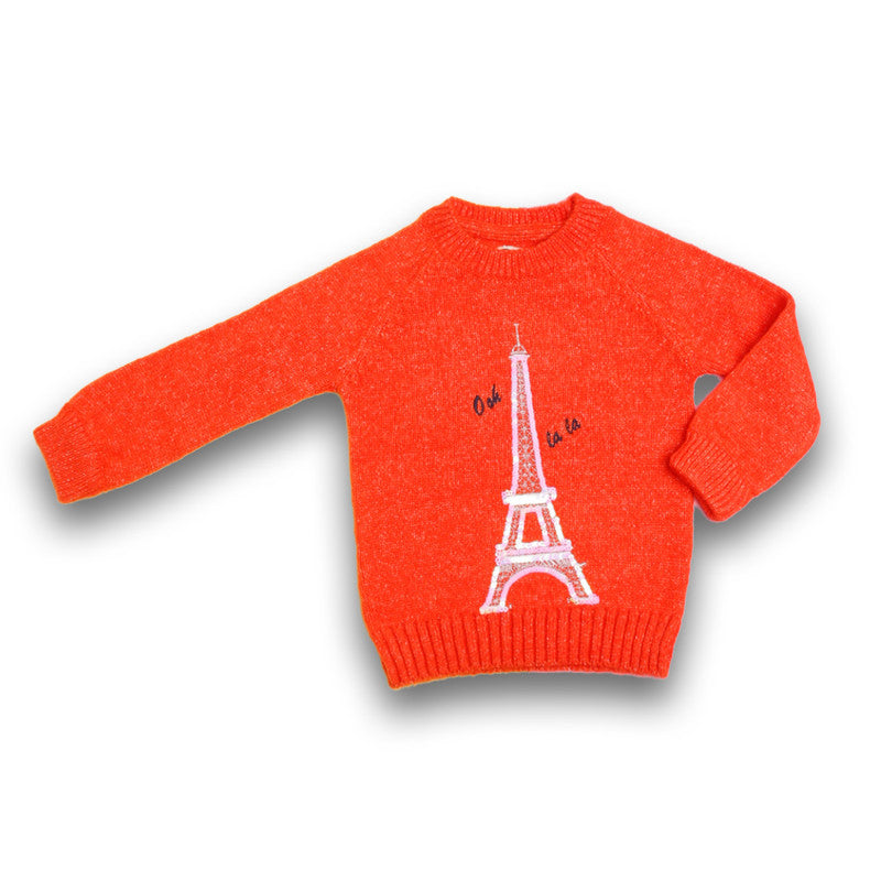 Baby Girls Embroidered Round Neck Orange Sweater