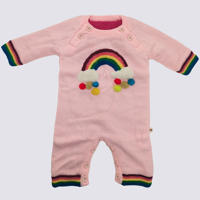 Cute Rainbow Knit Baby Romper | Cozy Full-Sleeve Jumpsuit | Soft Winter Outfit for Newborns & Infants