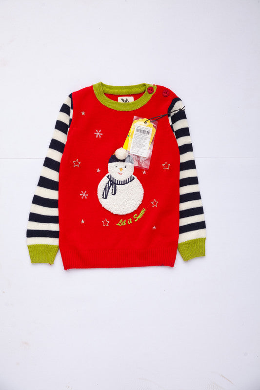Kids Winter Knitted Sweater with Snowman Applique | Soft Full Sleeve Warm Pullover for Boys