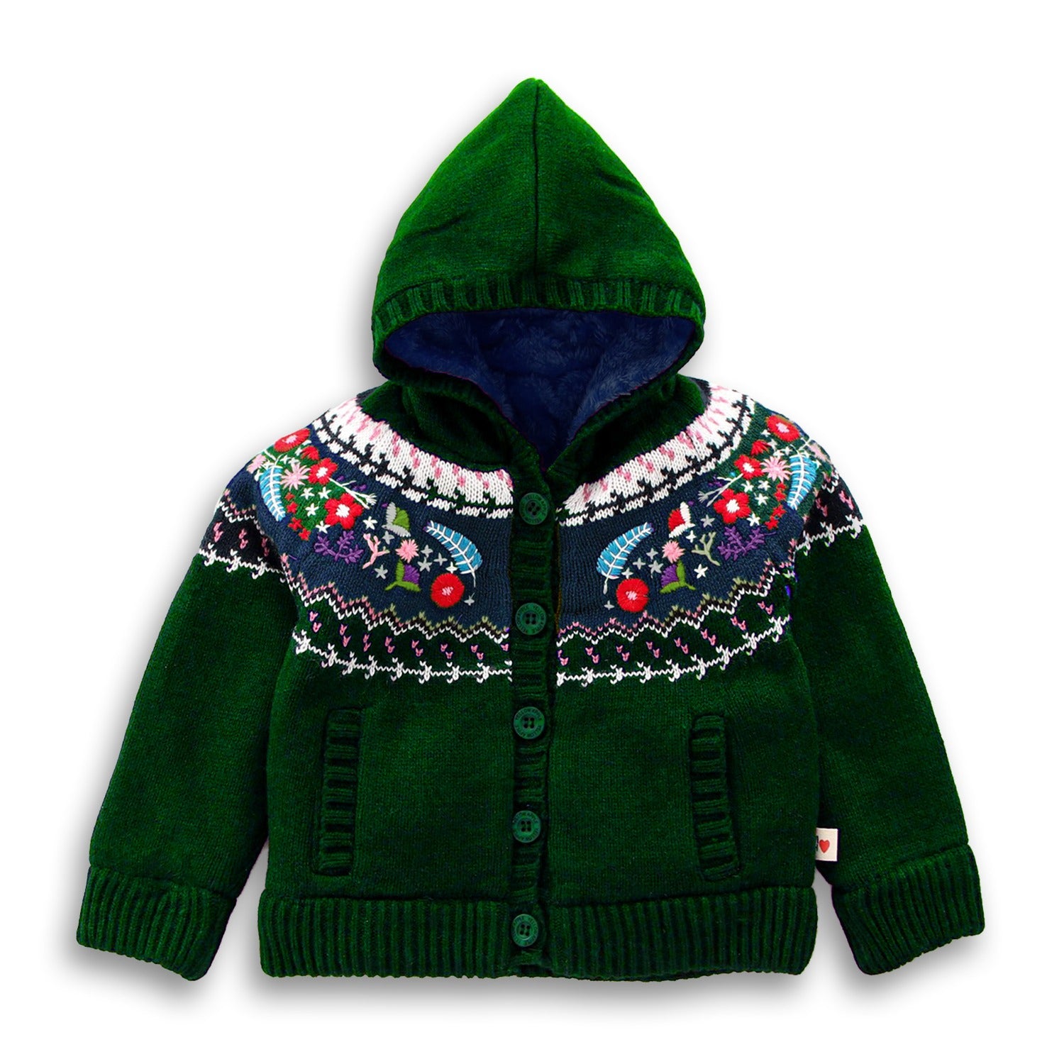 Cozy Winter Knit Sweater for Kids | Cute Patterned Cardigan with Hood & Front Buttons