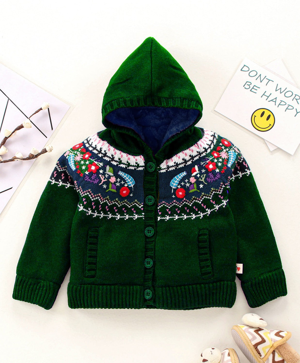Cozy Winter Knit Sweater for Kids | Cute Patterned Cardigan with Hood & Front Buttons